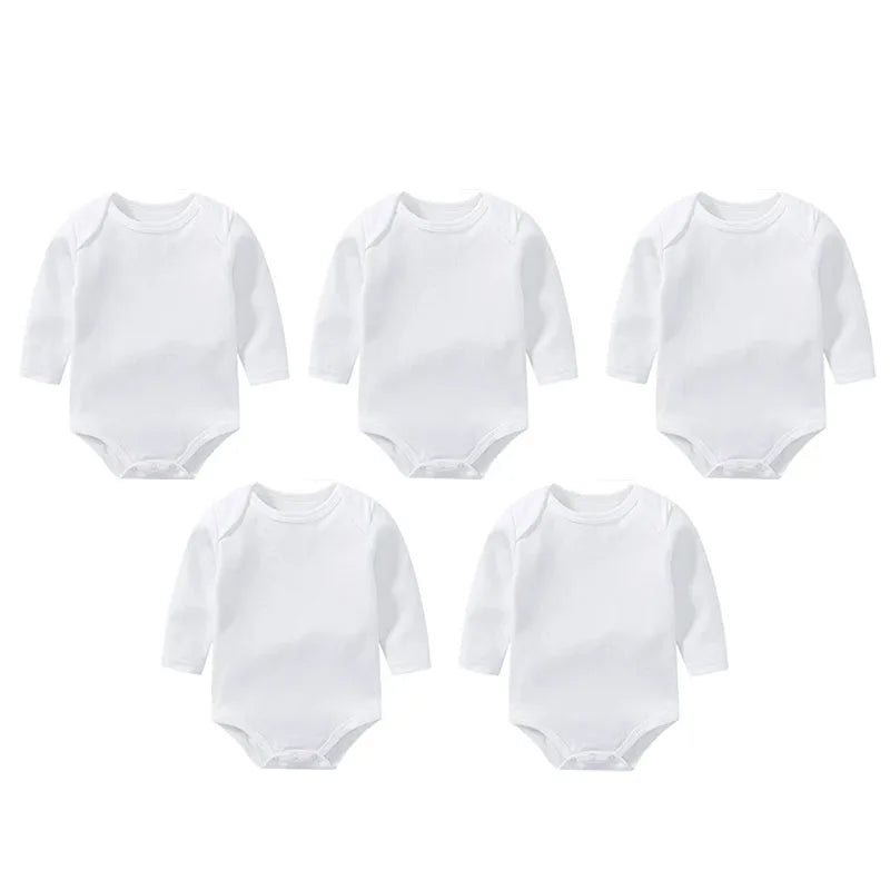 Baby Clothes 100% Cotton Solid White Long Sleeve Bodysuits Newborn Baby Rompers Baby Boys Gitls Jumpsuit Infant Pajamas