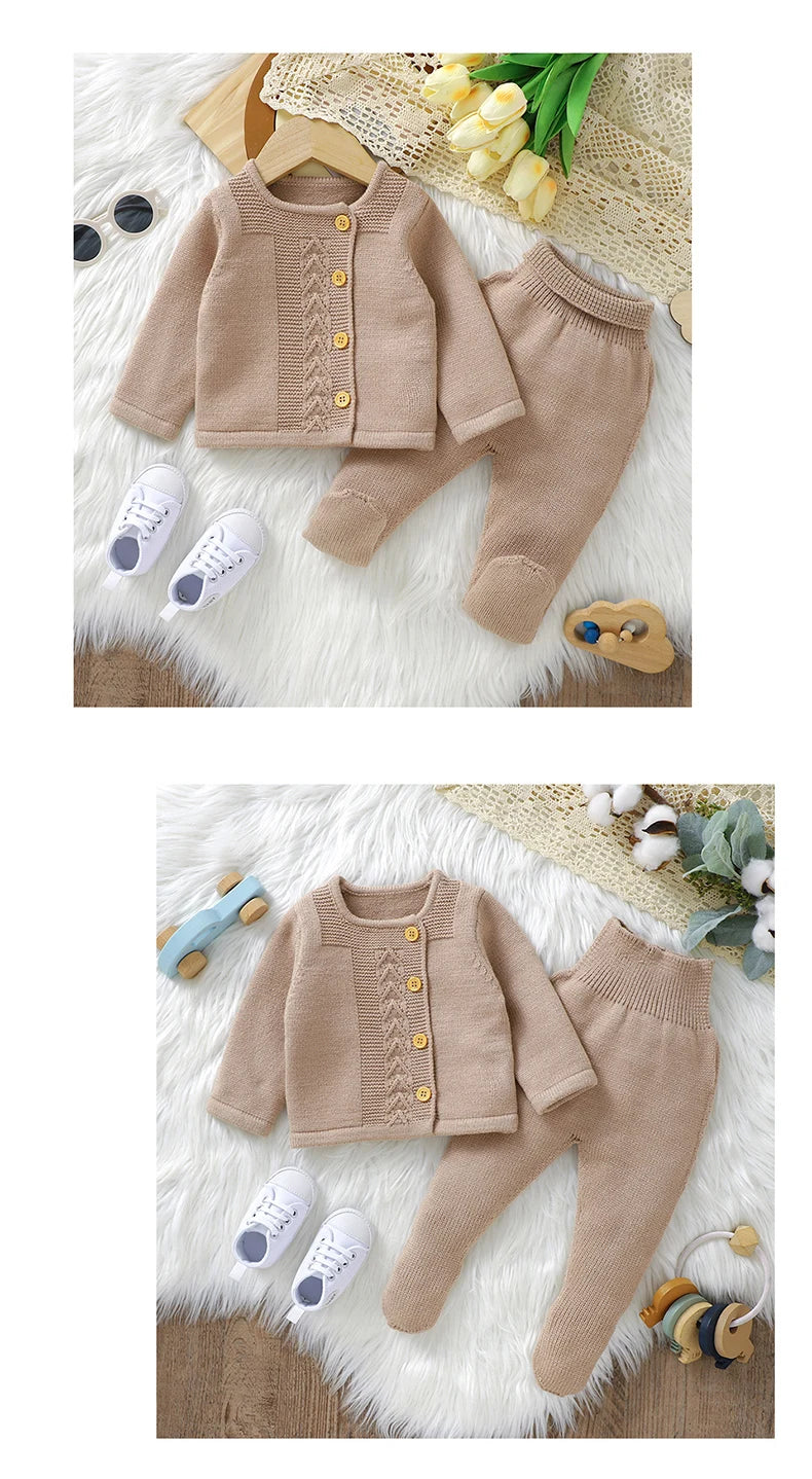 Baby Clothes Set Knit Newborn Girl Boy Long Sleeve Pullover Pants 2PC Fashion Solid Warm Infant Sweater Trousers Leggings Autumn