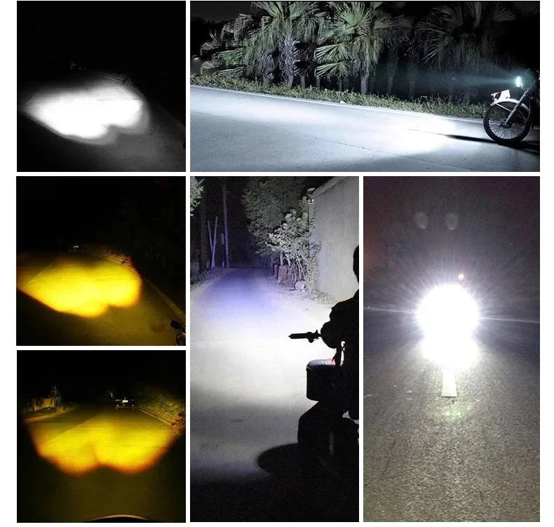 Universal Motorcycle LED Headlight Projector Lens Dual Color ATV Scooter Driving Lamp Fog Light Auxiliary Spotlight Lamp