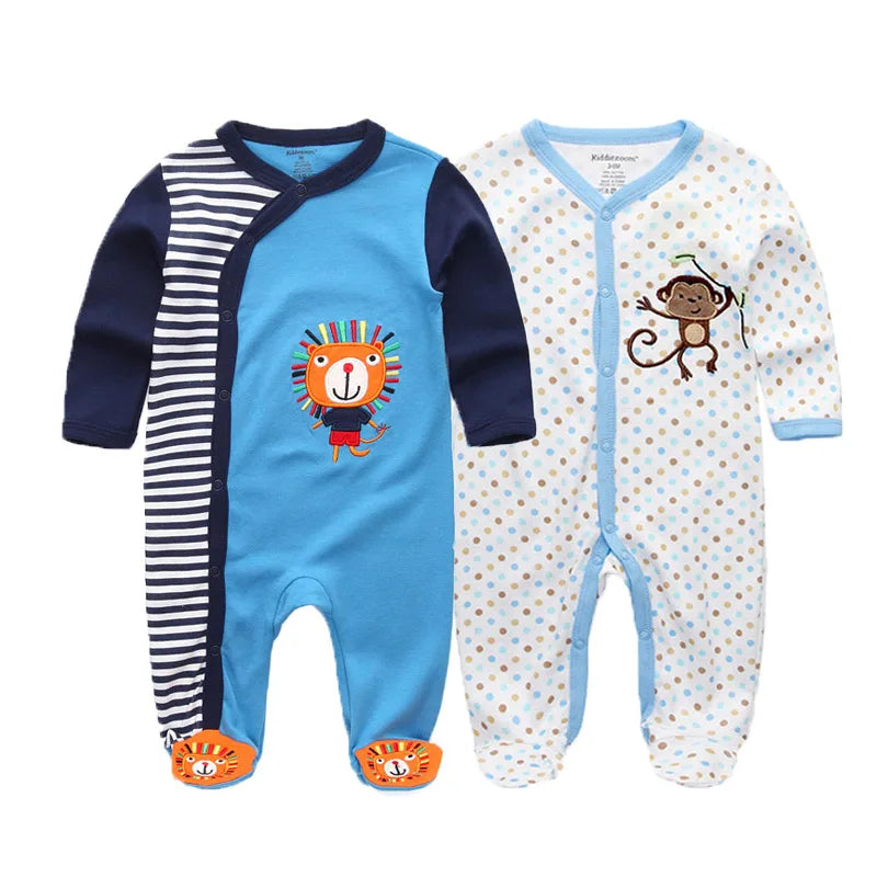 Kiddiezoom 2 Pcs Unisex 0-12Months Cartoon Long Sleeve Baby Boys Girl Romper 100%Cotton Soft Newborn Jumpsuit Infant Clothes