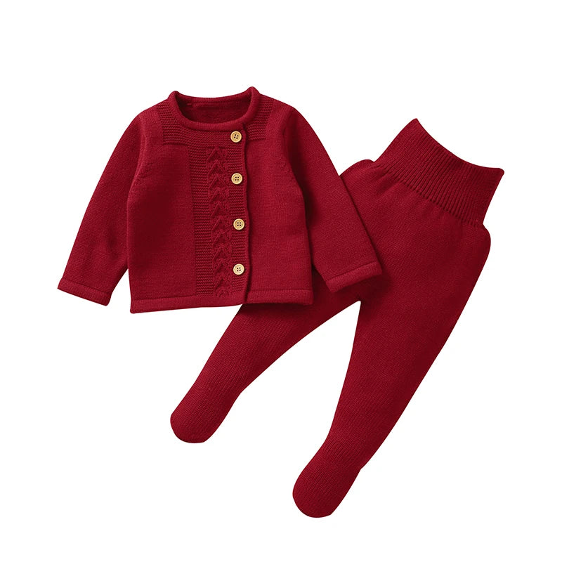 Baby Clothes Set Knit Newborn Girl Boy Long Sleeve Pullover Pants 2PC Fashion Solid Warm Infant Sweater Trousers Leggings Autumn