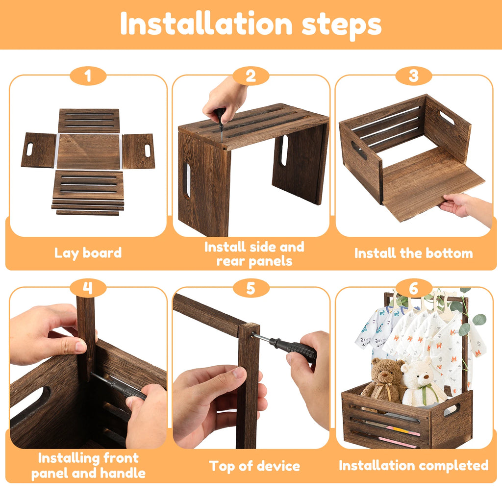 Wood Baby Shower Storage Basket Baby Toys Storage Crate with Handle Decorat Multipurpose Gift Basket for Boys Girls New Parents