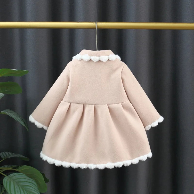 Baby Winter Clothes Fall And Winter Bow Solid Color Lapel Baby Girl Cotton Coat Cute Simple Children's Outerwear