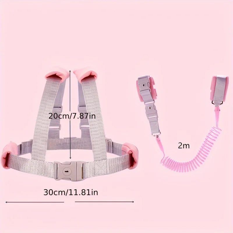 Kids Anti-Lost Leash with Pulling Rope, Anti-Lost Back Pack, Safety Strap with Spring Rope, Blue and Pink Polyester, for