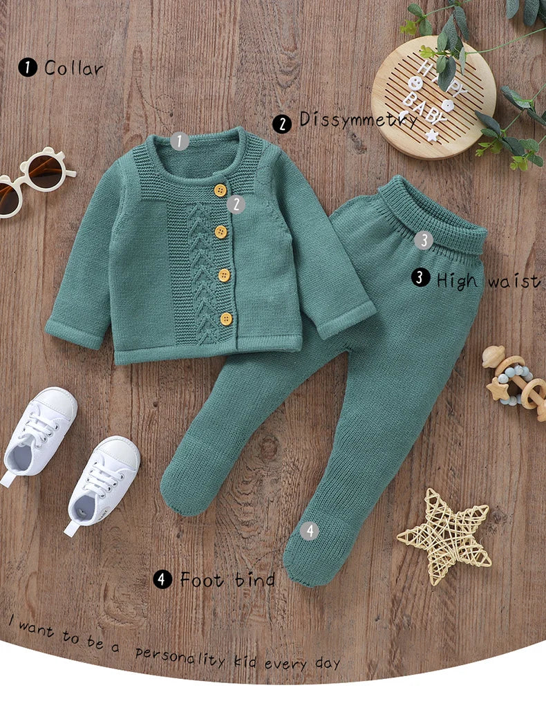 Baby Clothes Set Knit Newborn Girl Boy Long Sleeve Pullover Pants 2PC Fashion Solid Warm Infant Sweater Trousers Leggings Autumn