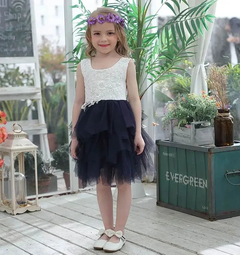 Summer Lace Girls Dress Gauze Kids Princess Dresses for Girl Vest Dress Party Dress Baby Clothes E16900