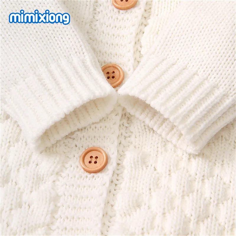 0-24months Newborn Winter Hooded Romper Long Sleeve Knitted Solid Color Jumpsuit For Infant Boys And Girls Knitted Long Playsuit