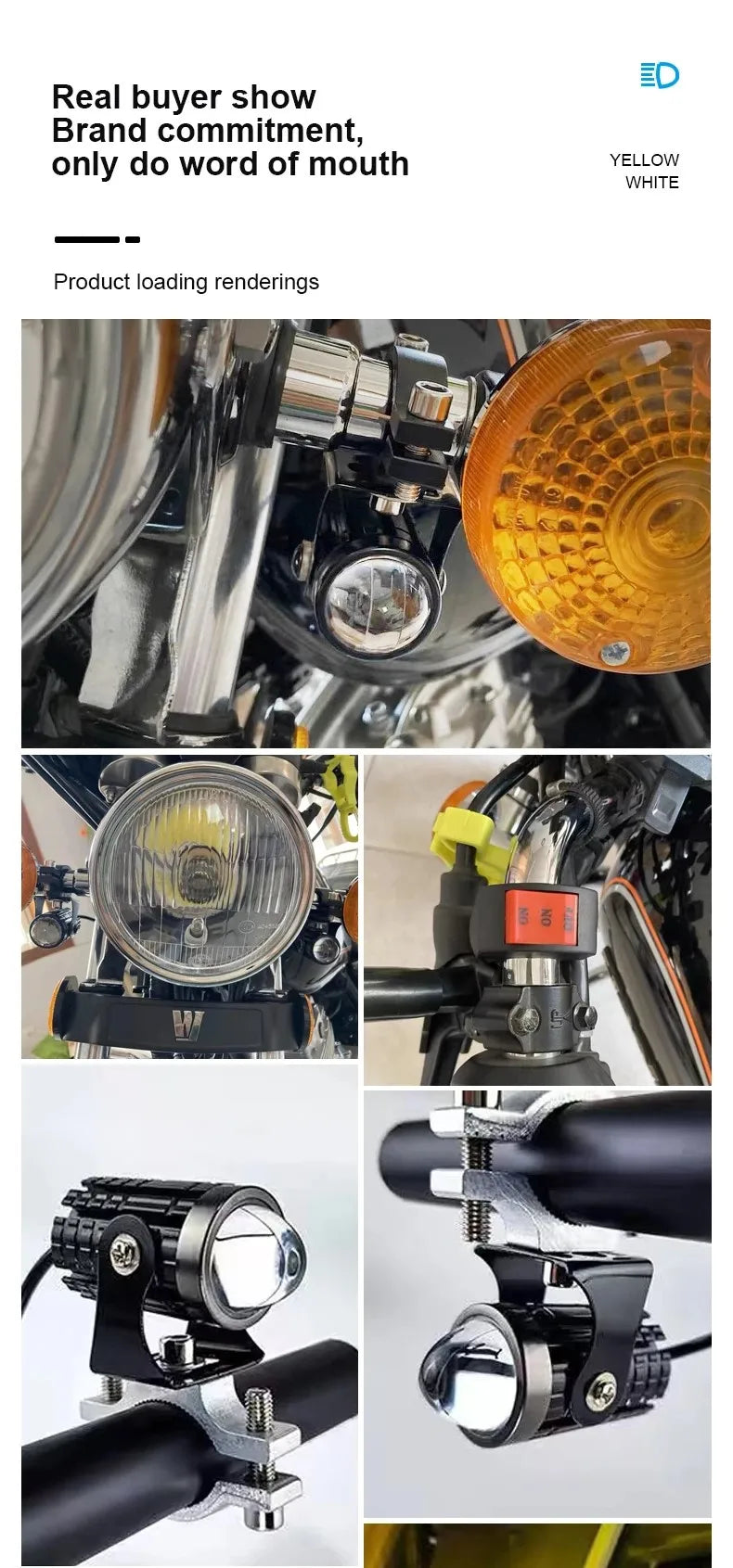 Universal Motorcycle LED Headlight Projector Lens Dual Color ATV Scooter Driving Lamp Fog Light Auxiliary Spotlight Lamp