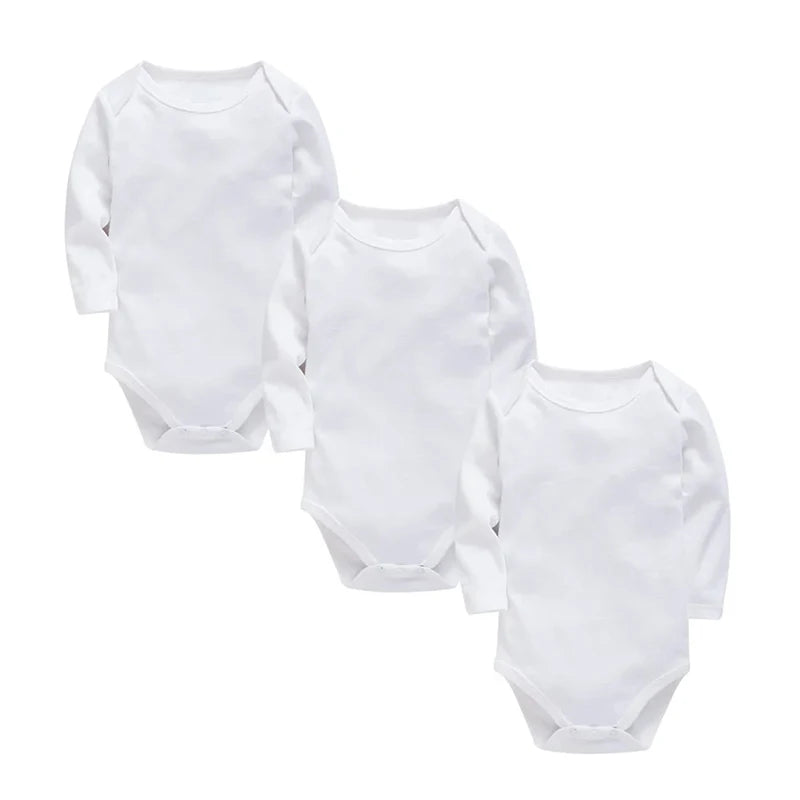 Baby Clothes 100% Cotton Solid White Long Sleeve Bodysuits Newborn Baby Rompers Baby Boys Gitls Jumpsuit Infant Pajamas