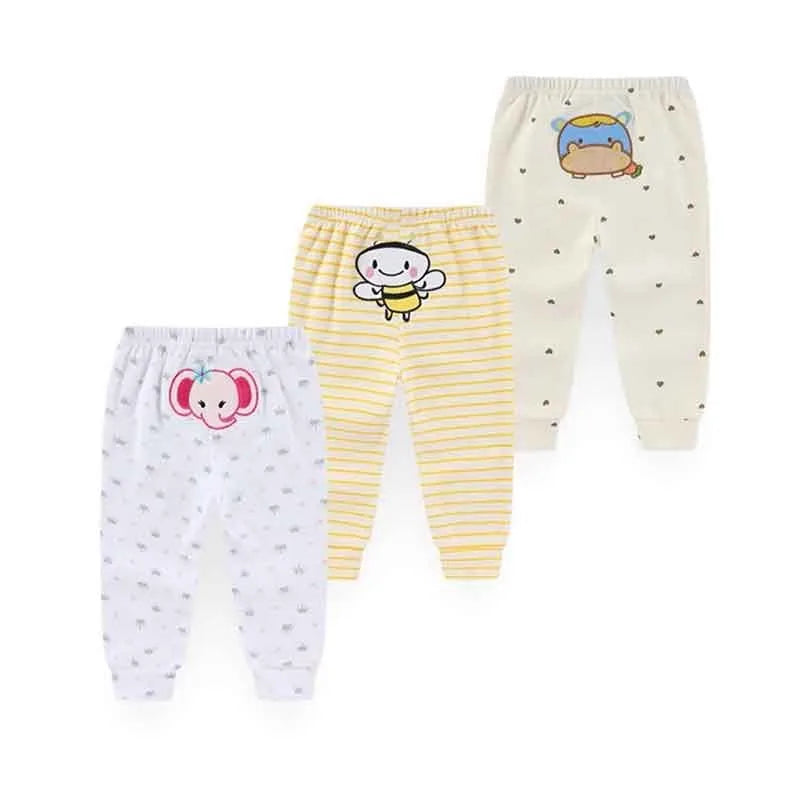 Kiddiezoom 3 PCS Four Seasons Cartoon Unisex Newborn Baby Pants 100%Cotton Soft Girl Baby Boy Girl trousers
