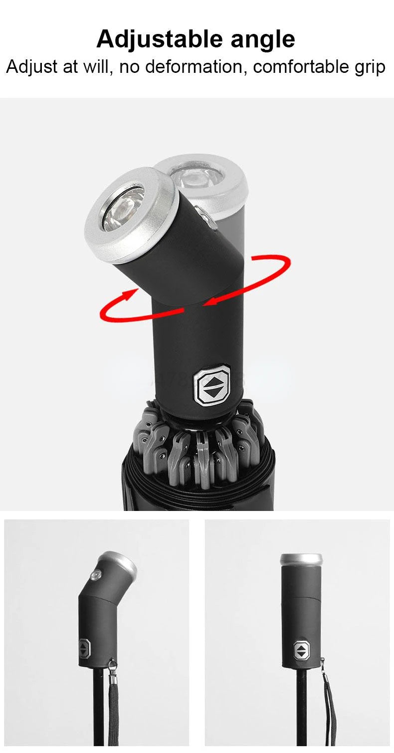 Windproof Automatic Umbrella With LED Flashlight Reflective Stripe Reverse Light Umbrellas Rain Men Women Large Folding Parasol