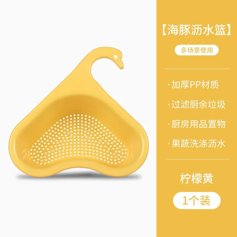 Triangular Draining Rack - Kitchen Sink Organizer with Faucet Space, Hanging Basket & Filter Net for Dish Drying!