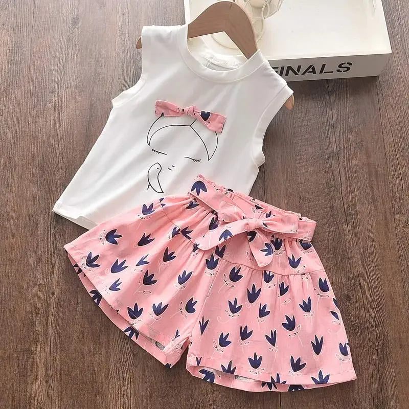 Kids Girls Clothing Sets Summer New Style Brand  Baby Short Sleeve T-Shirt+Pant Dress 2Pcs Children Clothes Suits
