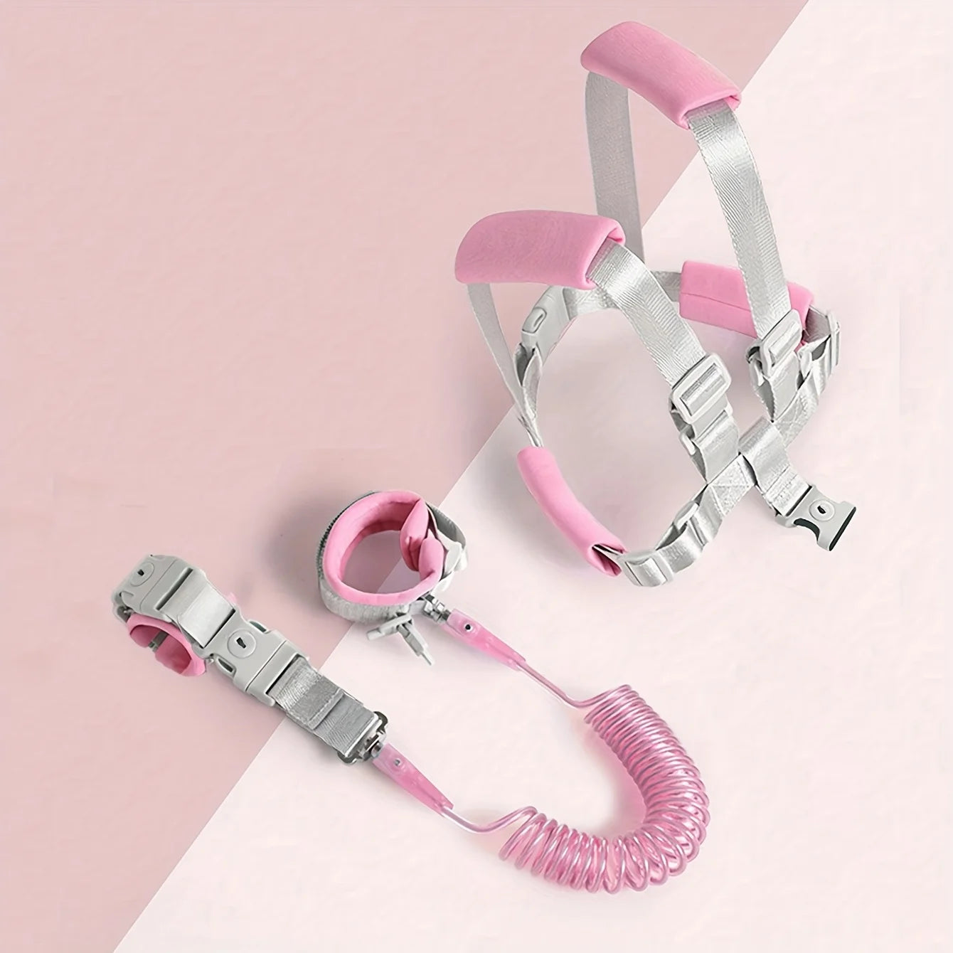 Kids Anti-Lost Leash with Pulling Rope, Anti-Lost Back Pack, Safety Strap with Spring Rope, Blue and Pink Polyester, for