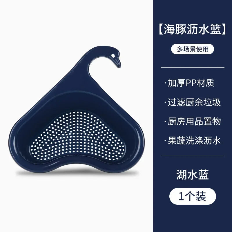 Triangular Draining Rack - Kitchen Sink Organizer with Faucet Space, Hanging Basket & Filter Net for Dish Drying!