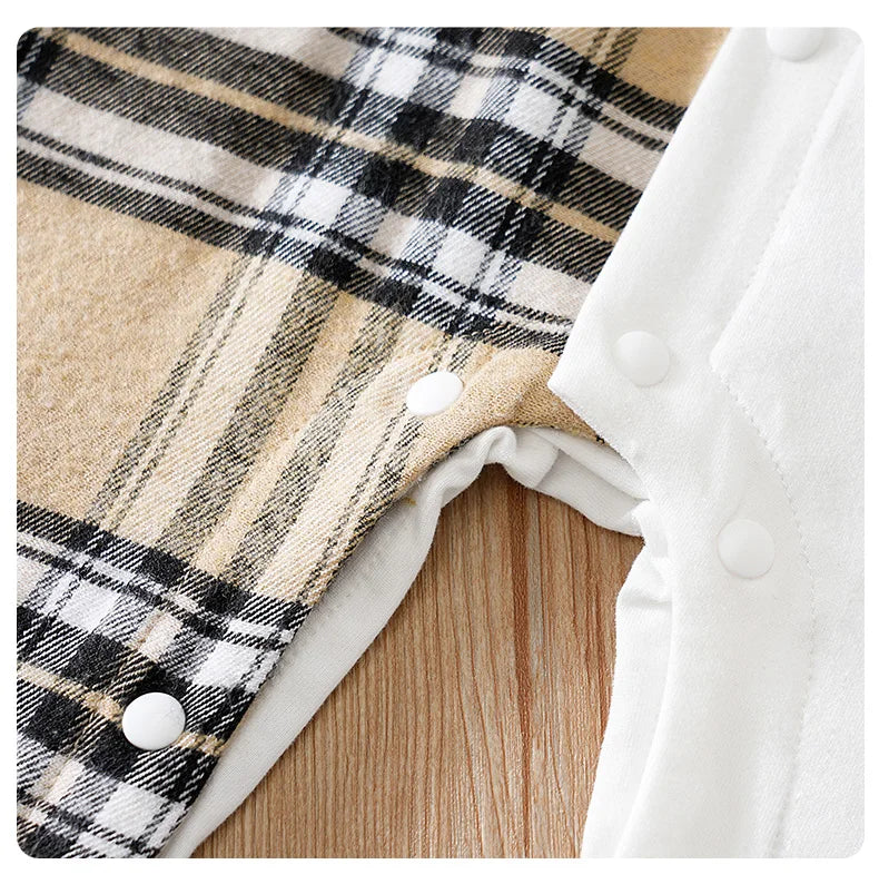 Newborn Clothes Casual Checkered Comfortable Boy And Girl Spring And Autumn Long Sleeved Baby Jumpsuit+Hat Two-Piece Set