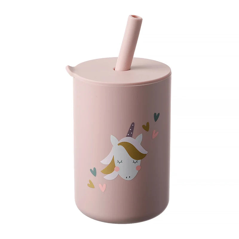 Baby Feeding Straw Cup Baby Cartoon Learning Feeding Cup Food Grade Silicone Toddler Water Bottle Tableware BPA Free Baby Gifts