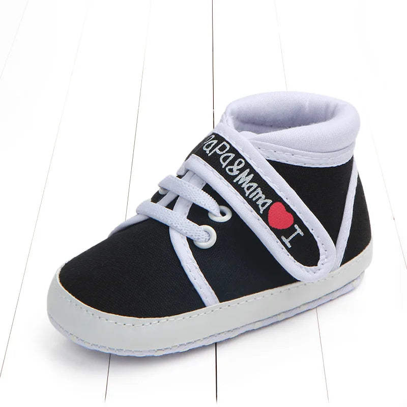 Infant Babies Boys Girls Shoes Soft Sole Canvas Solid Footwear For Newborns Toddler Crib Moccasins Letter Print Anti-Slip Shoes
