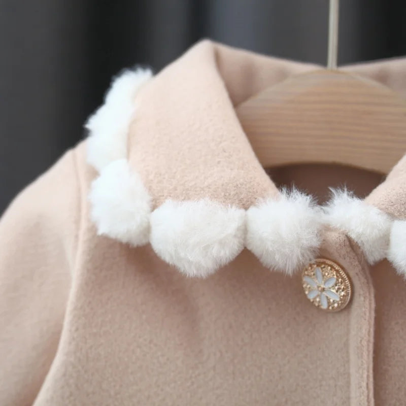 Baby Winter Clothes Fall And Winter Bow Solid Color Lapel Baby Girl Cotton Coat Cute Simple Children's Outerwear