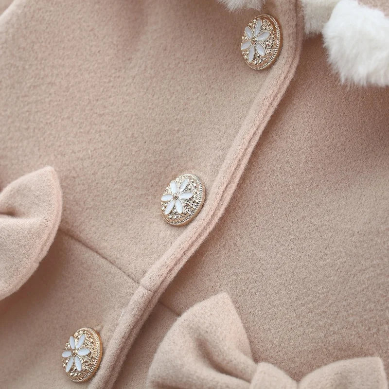 Baby Winter Clothes Fall And Winter Bow Solid Color Lapel Baby Girl Cotton Coat Cute Simple Children's Outerwear