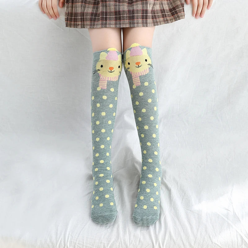 Children warmer ankle short lovely socks Cartoon Cute Kids Girl Knee High Socks infant cotton Baby Animal Over Knee Socks girls