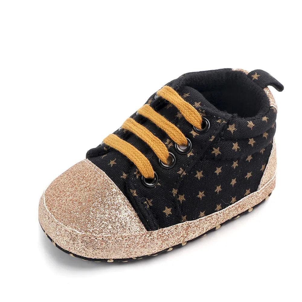 Infant Babies Boys Girls Shoes Soft Sole Canvas Solid Footwear For Newborns Toddler Crib Moccasins Letter Print Anti-Slip Shoes