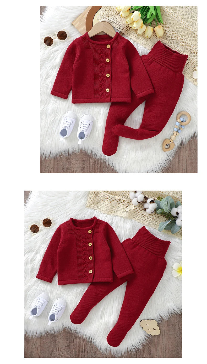 Baby Clothes Set Knit Newborn Girl Boy Long Sleeve Pullover Pants 2PC Fashion Solid Warm Infant Sweater Trousers Leggings Autumn