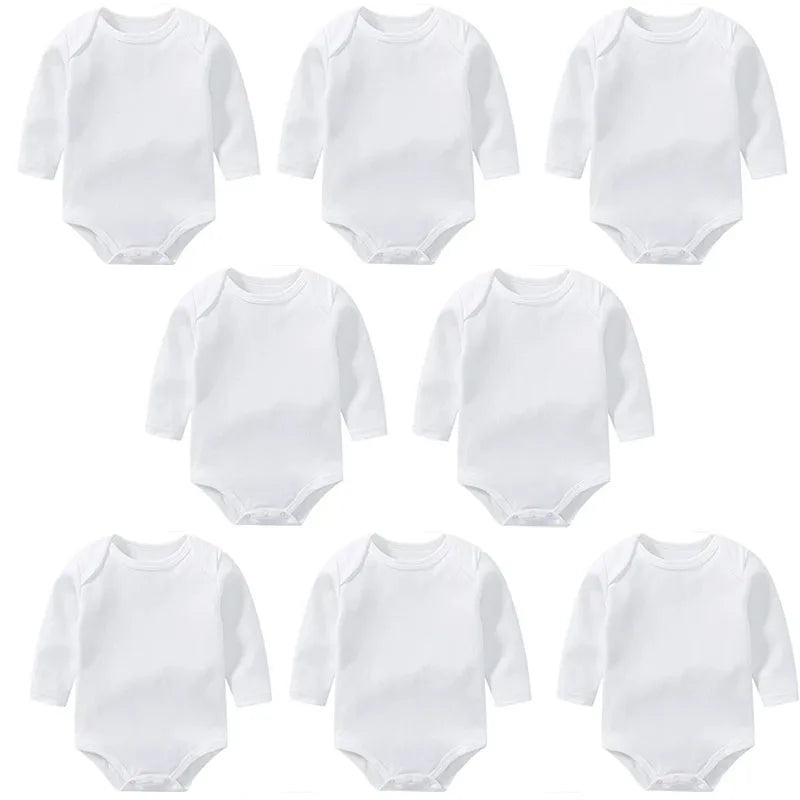 Baby Clothes 100% Cotton Solid White Long Sleeve Bodysuits Newborn Baby Rompers Baby Boys Gitls Jumpsuit Infant Pajamas