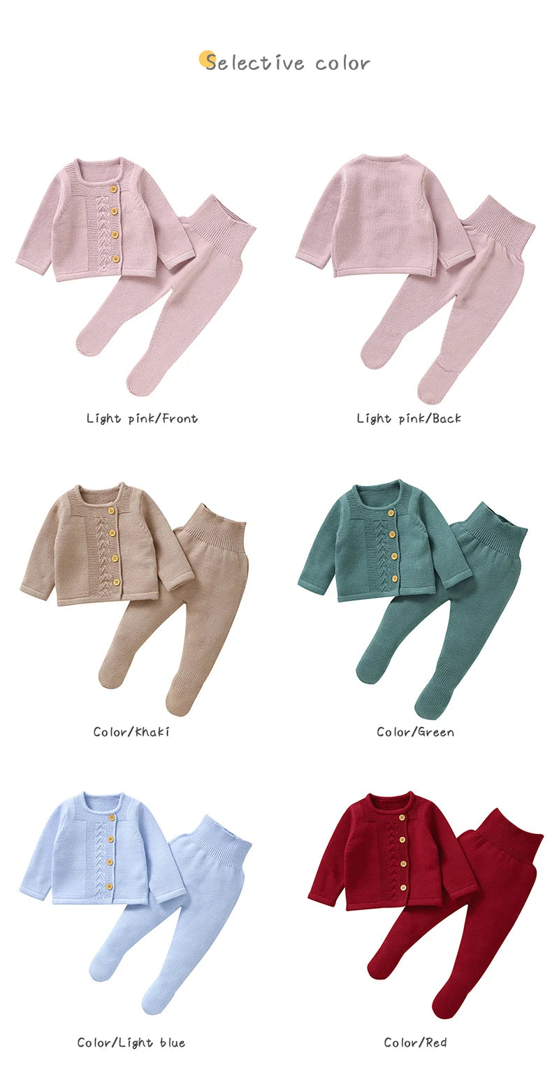 Baby Clothes Set Knit Newborn Girl Boy Long Sleeve Pullover Pants 2PC Fashion Solid Warm Infant Sweater Trousers Leggings Autumn