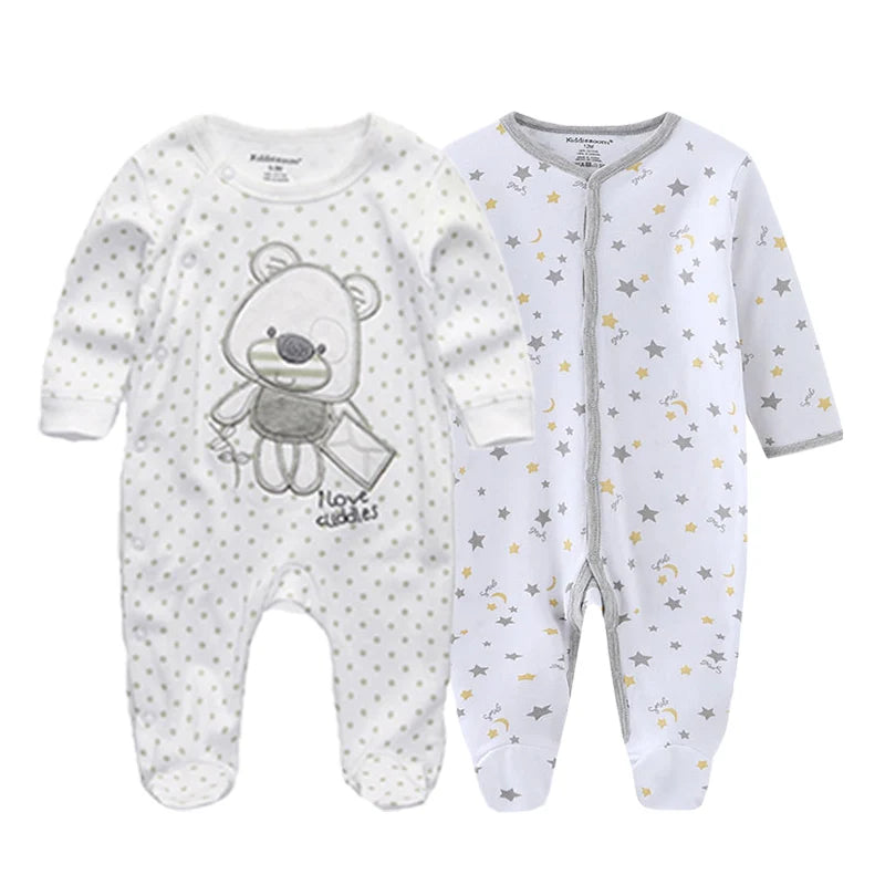 Kiddiezoom 2 Pcs Unisex 0-12Months Cartoon Long Sleeve Baby Boys Girl Romper 100%Cotton Soft Newborn Jumpsuit Infant Clothes