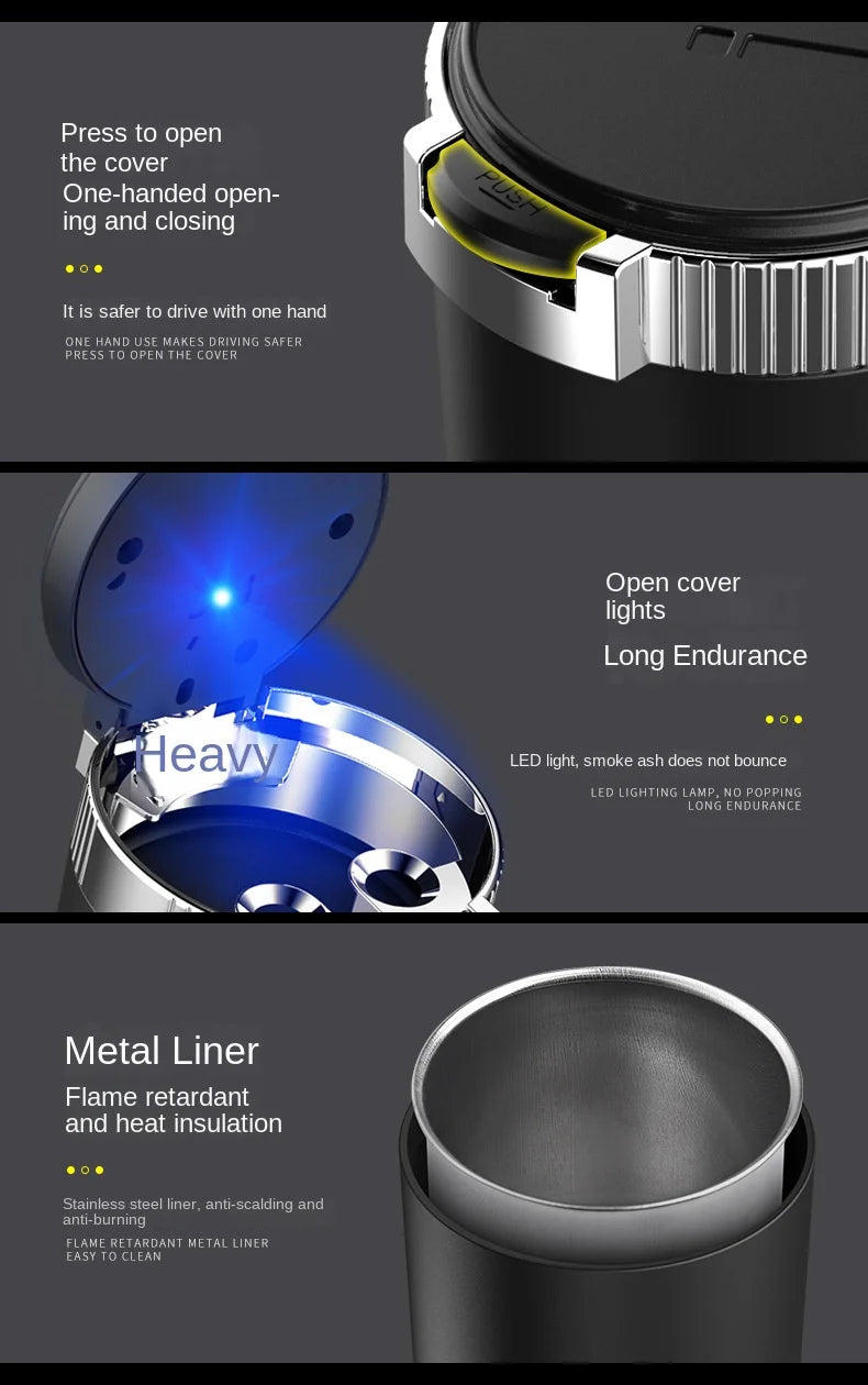 1PCS Portable LED Smoke Car Ashtray Cigarette Ash Holds Cup Automatic Light Indicator Ashtray Car Cup Holder