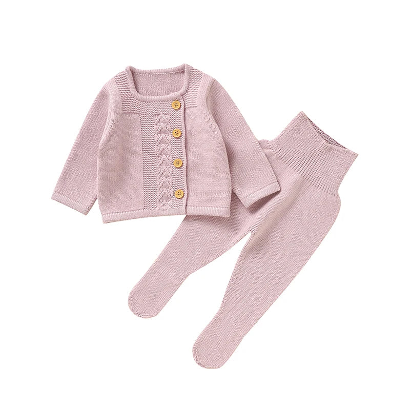 Baby Clothes Set Knit Newborn Girl Boy Long Sleeve Pullover Pants 2PC Fashion Solid Warm Infant Sweater Trousers Leggings Autumn