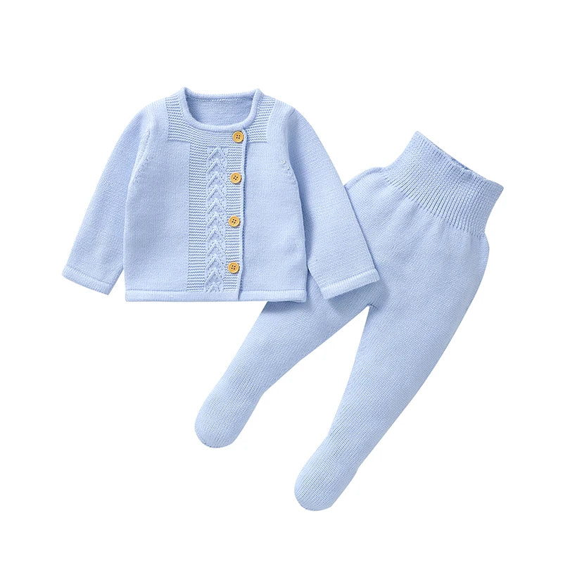 Baby Clothes Set Knit Newborn Girl Boy Long Sleeve Pullover Pants 2PC Fashion Solid Warm Infant Sweater Trousers Leggings Autumn