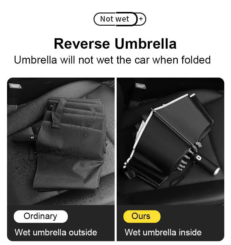 Windproof Automatic Umbrella With LED Flashlight Reflective Stripe Reverse Light Umbrellas Rain Men Women Large Folding Parasol