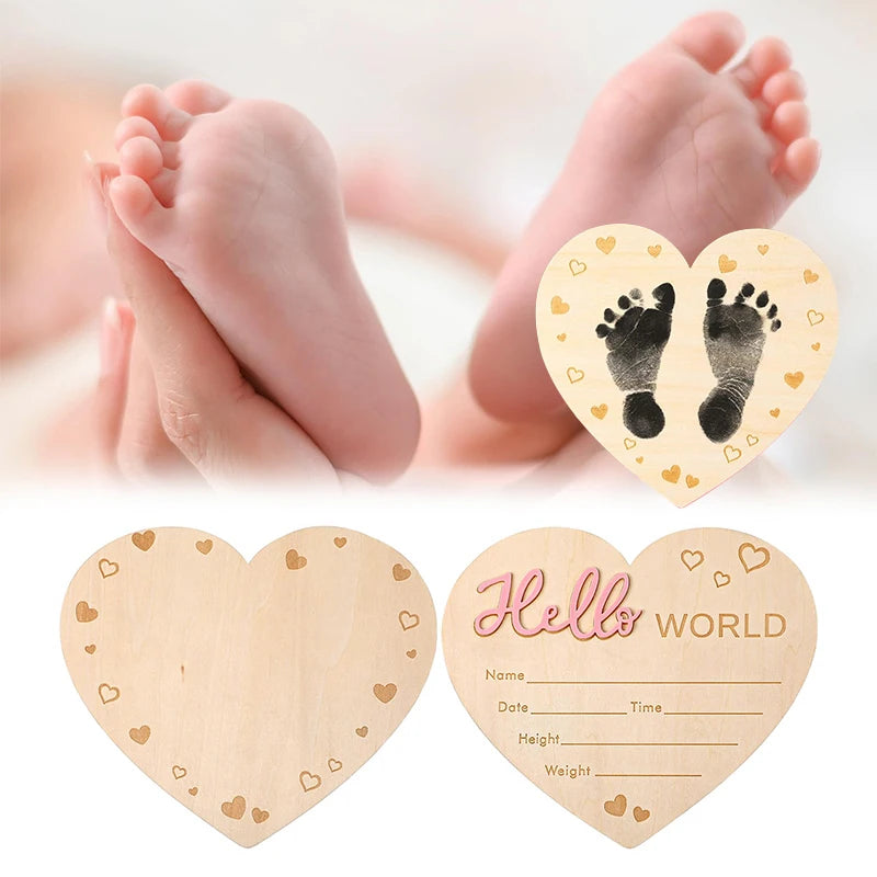 Baby Announcement Sign, Wooden Heart Shape Hello World Newborn Signs, Pen And Pad, Birth Announcement Sign