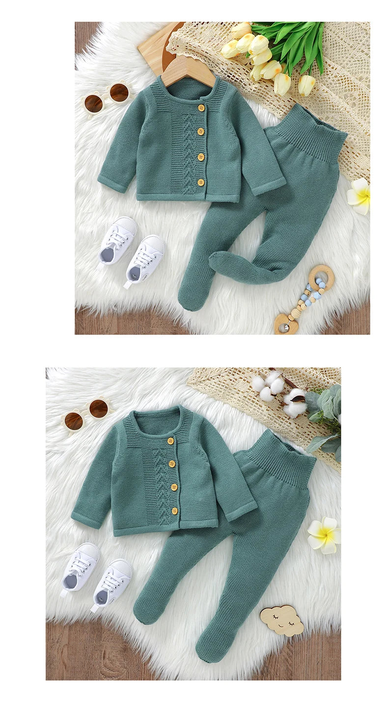 Baby Clothes Set Knit Newborn Girl Boy Long Sleeve Pullover Pants 2PC Fashion Solid Warm Infant Sweater Trousers Leggings Autumn