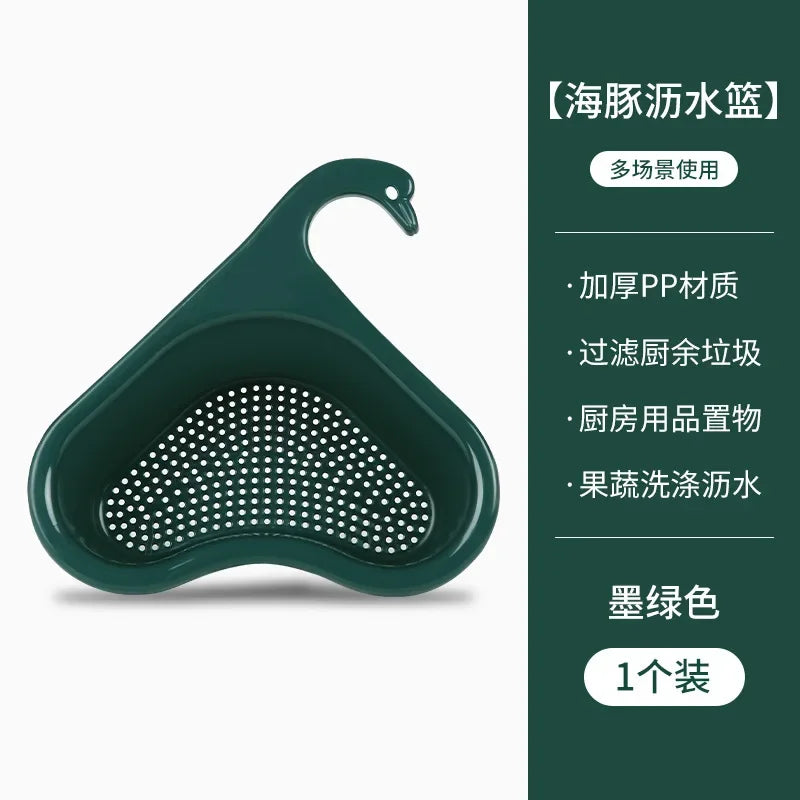 Triangular Draining Rack - Kitchen Sink Organizer with Faucet Space, Hanging Basket & Filter Net for Dish Drying!