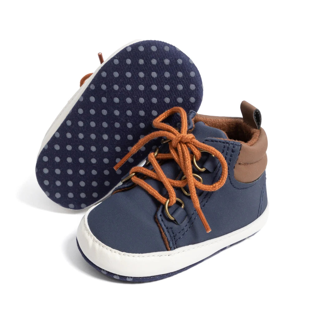 High Tops Baby Boy Casual Sneaker Fashion Versatile Sports Style Toddler Lace Up Cotton Anti-slip Sole First Walker 0-18 Months