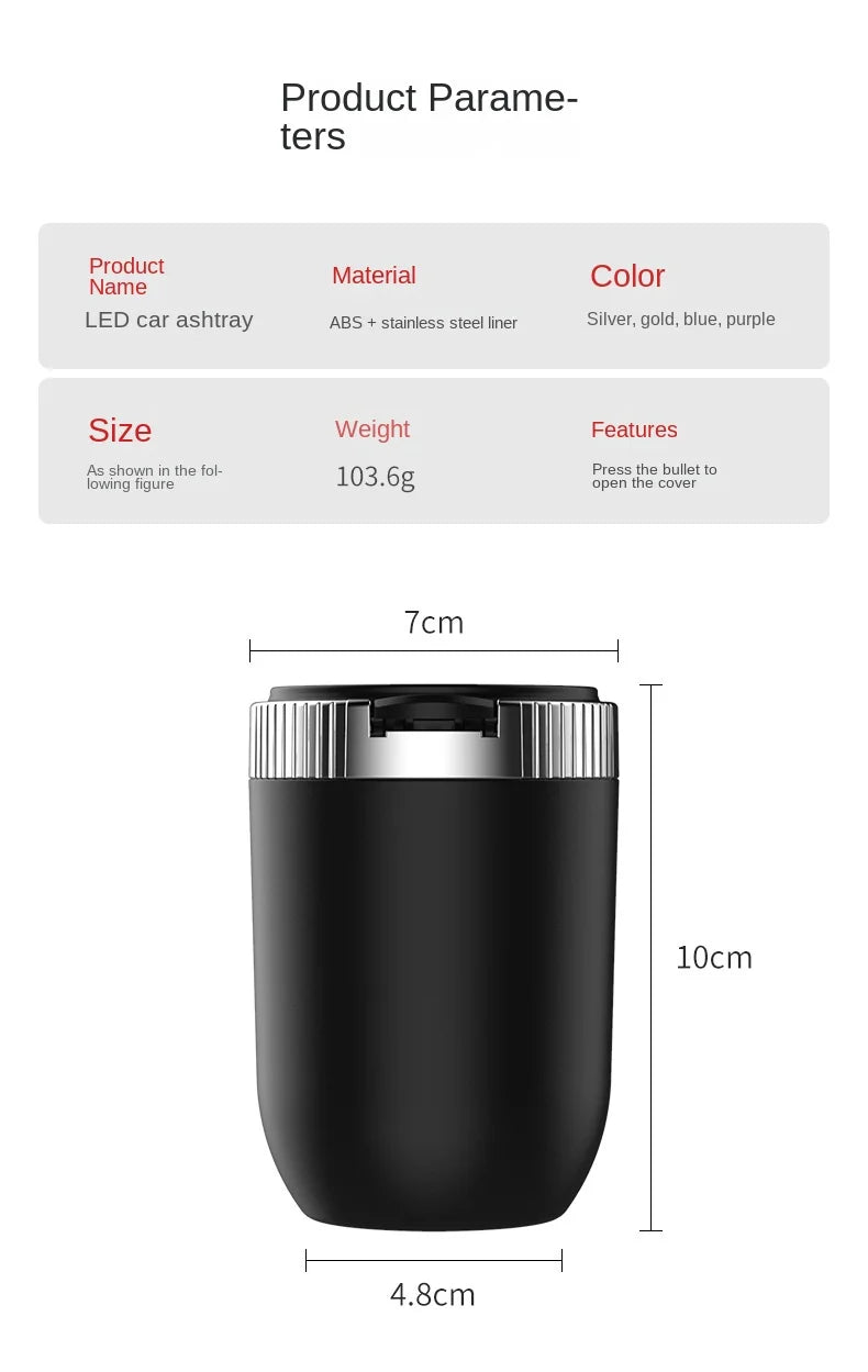 1PCS Portable LED Smoke Car Ashtray Cigarette Ash Holds Cup Automatic Light Indicator Ashtray Car Cup Holder