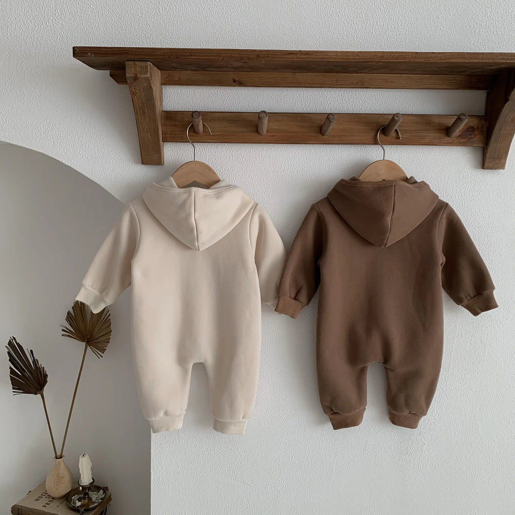 Ready Stock Newborn Baby Clothes Winter Baby Jumpsuit Bear Cute Hooded Baby Bodysuit Warm 0-2 Years Old