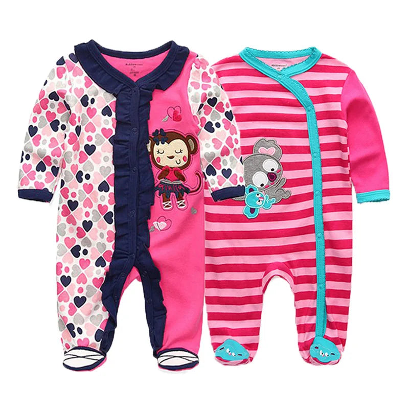 Kiddiezoom 2 Pcs Unisex 0-12Months Cartoon Long Sleeve Baby Boys Girl Romper 100%Cotton Soft Newborn Jumpsuit Infant Clothes