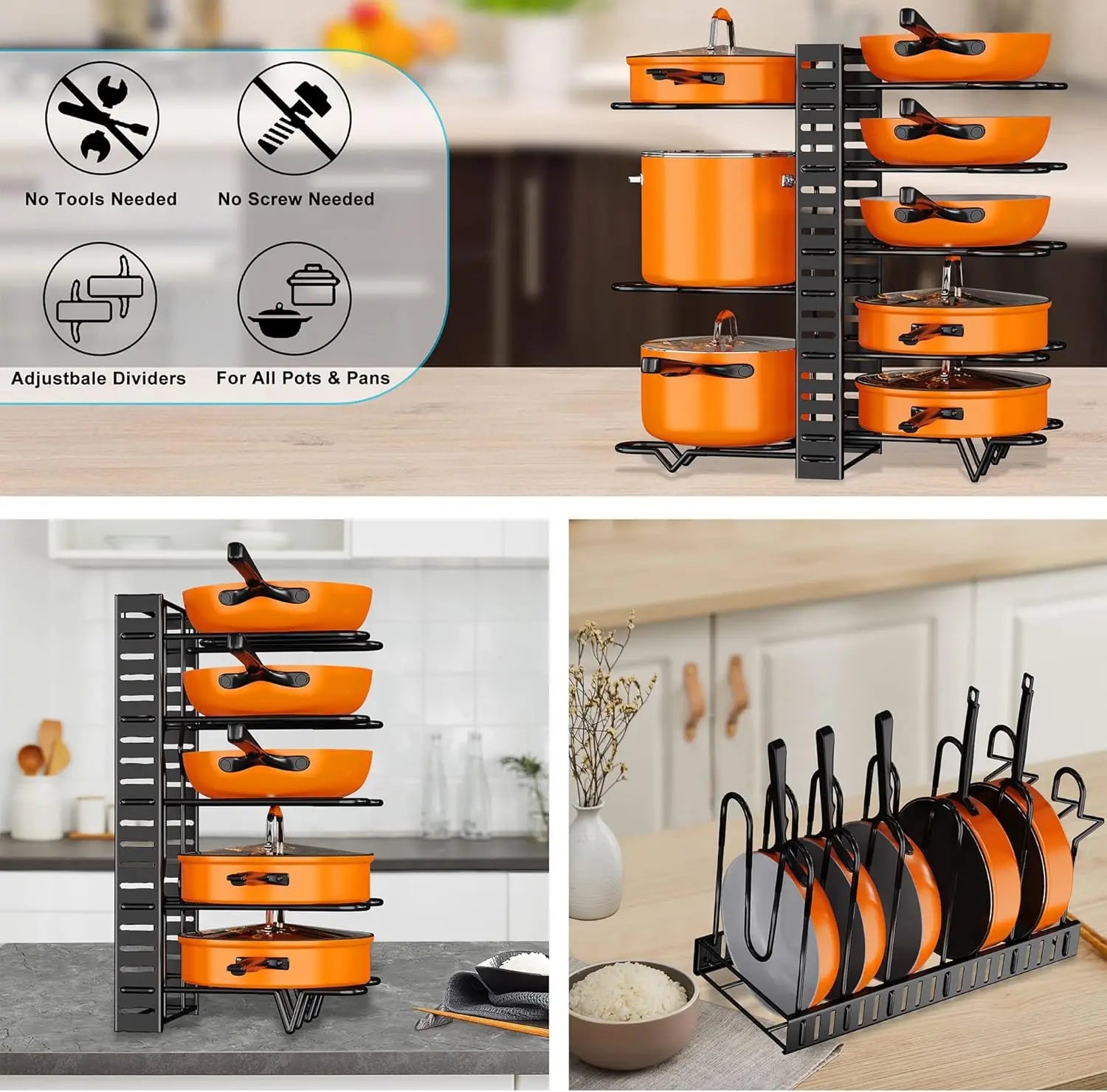 Pots Pans Organizer for Cabinet Upgraded Pots and Pans Organizer Rack for Kitchen Storage Pot Lids Organizer rack