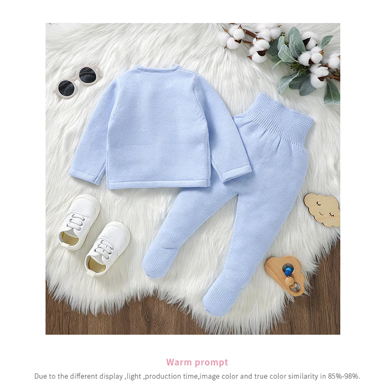 Baby Clothes Set Knit Newborn Girl Boy Long Sleeve Pullover Pants 2PC Fashion Solid Warm Infant Sweater Trousers Leggings Autumn
