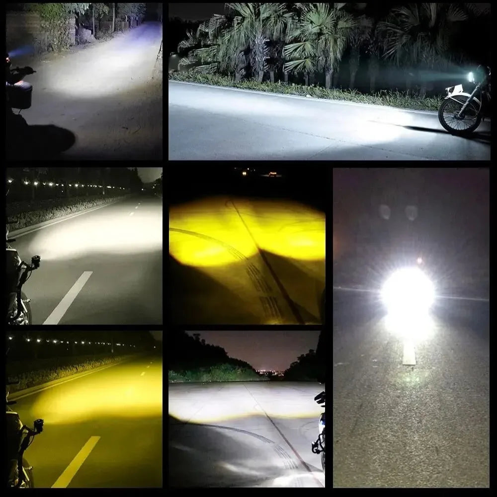 Universal Motorcycle LED Headlight Projector Lens Dual Color ATV Scooter Driving Lamp Fog Light Auxiliary Spotlight Lamp