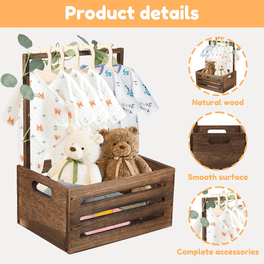Wood Baby Shower Storage Basket Baby Toys Storage Crate with Handle Decorat Multipurpose Gift Basket for Boys Girls New Parents