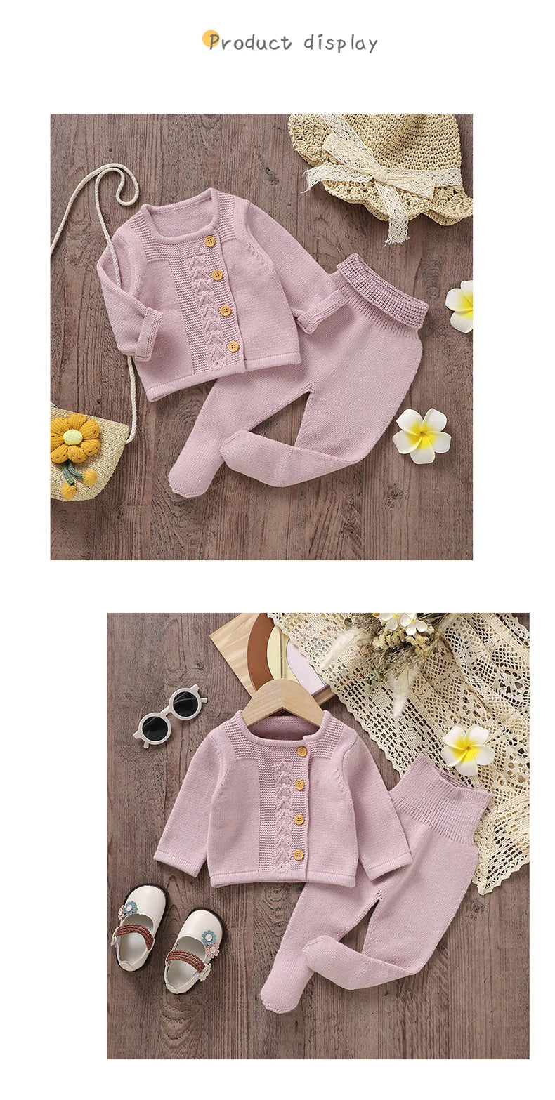 Baby Clothes Set Knit Newborn Girl Boy Long Sleeve Pullover Pants 2PC Fashion Solid Warm Infant Sweater Trousers Leggings Autumn