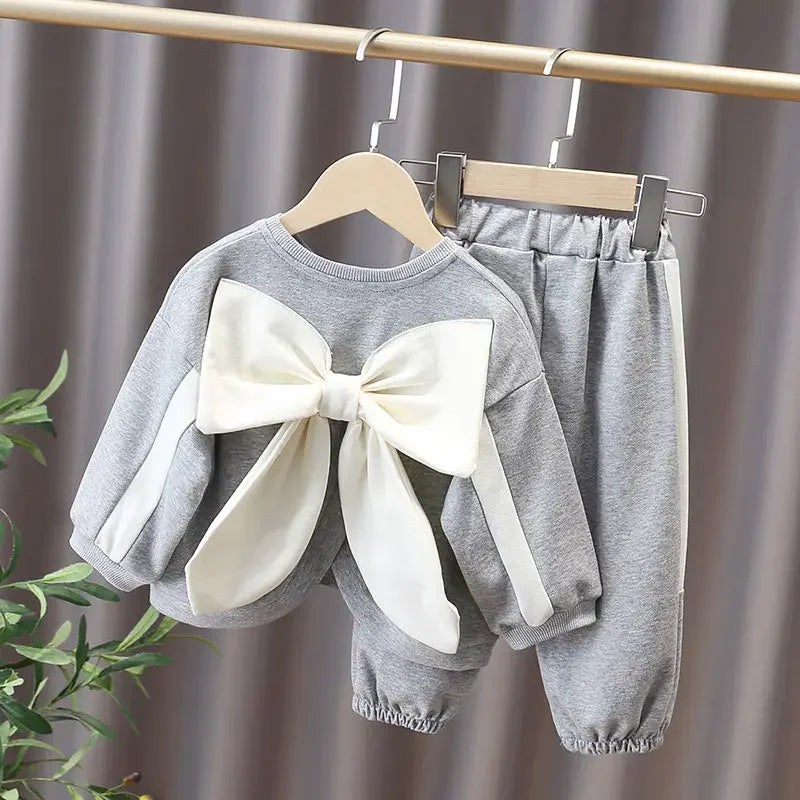 Children's Clothing Sets Bowknot Baby Girl Clothes Kids Boutique Clothes Pocket Hoodie + Pants Outfit Set for 1 To 6 Years