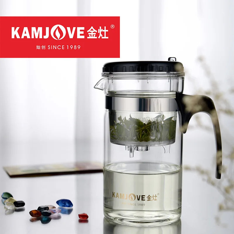 200ml 500ml 1000ml KAMJOVE Heat-resistant Glass Elegant Cup Teapot Kungfu Tea sets Flower Mug Cup Bottle with Press Button