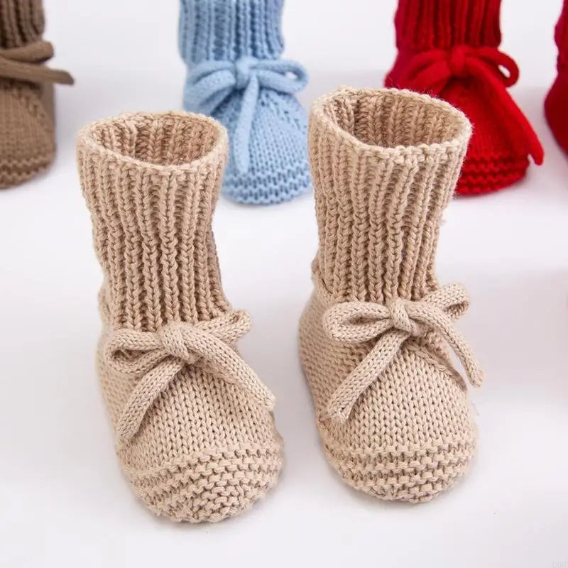 1 pair Breathable Baby Girls Walking Stylish Bowknot Cotton Knitted First Walkers Safety Treaded Pattern Footwear 4XBC