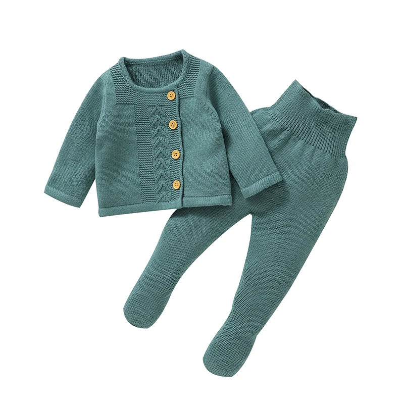 Baby Clothes Set Knit Newborn Girl Boy Long Sleeve Pullover Pants 2PC Fashion Solid Warm Infant Sweater Trousers Leggings Autumn